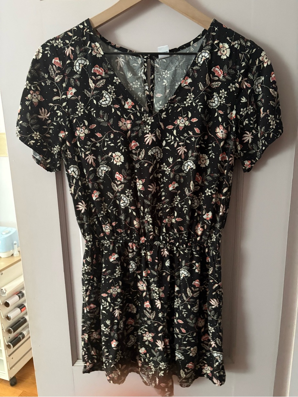Old Navy Black Floral Short Sleeve Romper